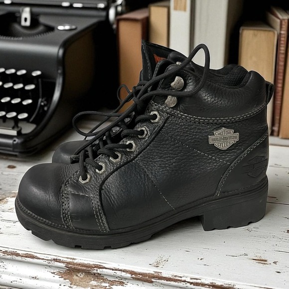 Harley Davidson Motorcycle Black Leather Ankle Boots Women's Size 7 - Picture 1 of 9